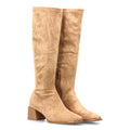 Elegante hohe Stiefel in Khaki mit Absatz