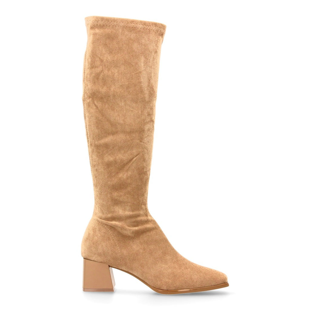 Elegante hohe Stiefel in Khaki mit Absatz