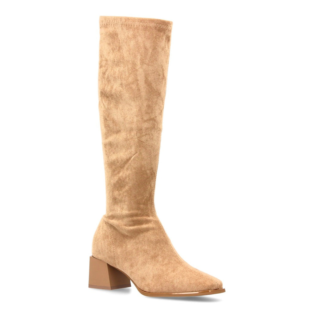 Elegante hohe Stiefel in Khaki mit Absatz
