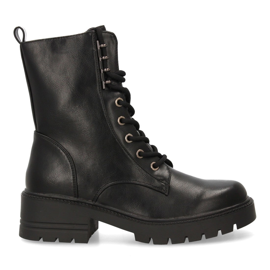 Schwarze Militärstiefel mit Schnürsenkeln und dicker Sohle