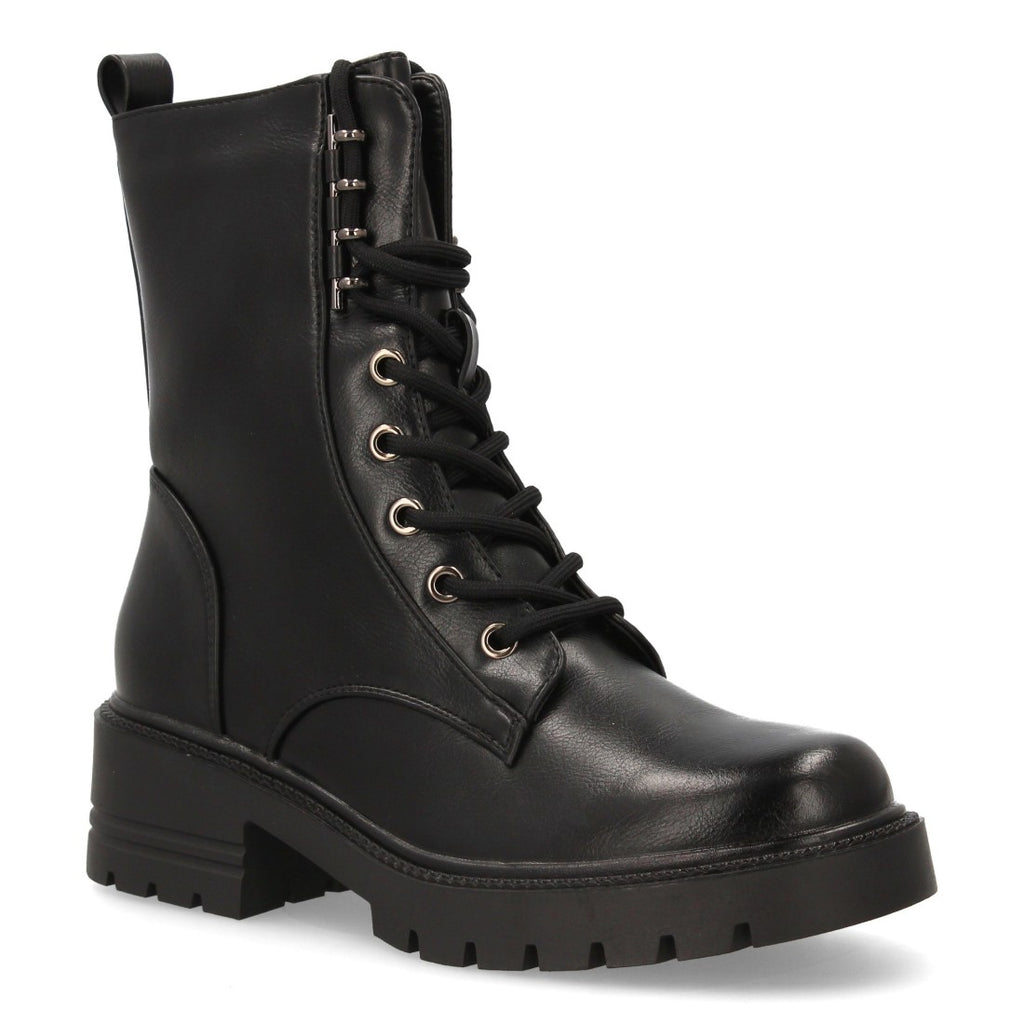 Schwarze Militärstiefel mit Schnürsenkeln und dicker Sohle