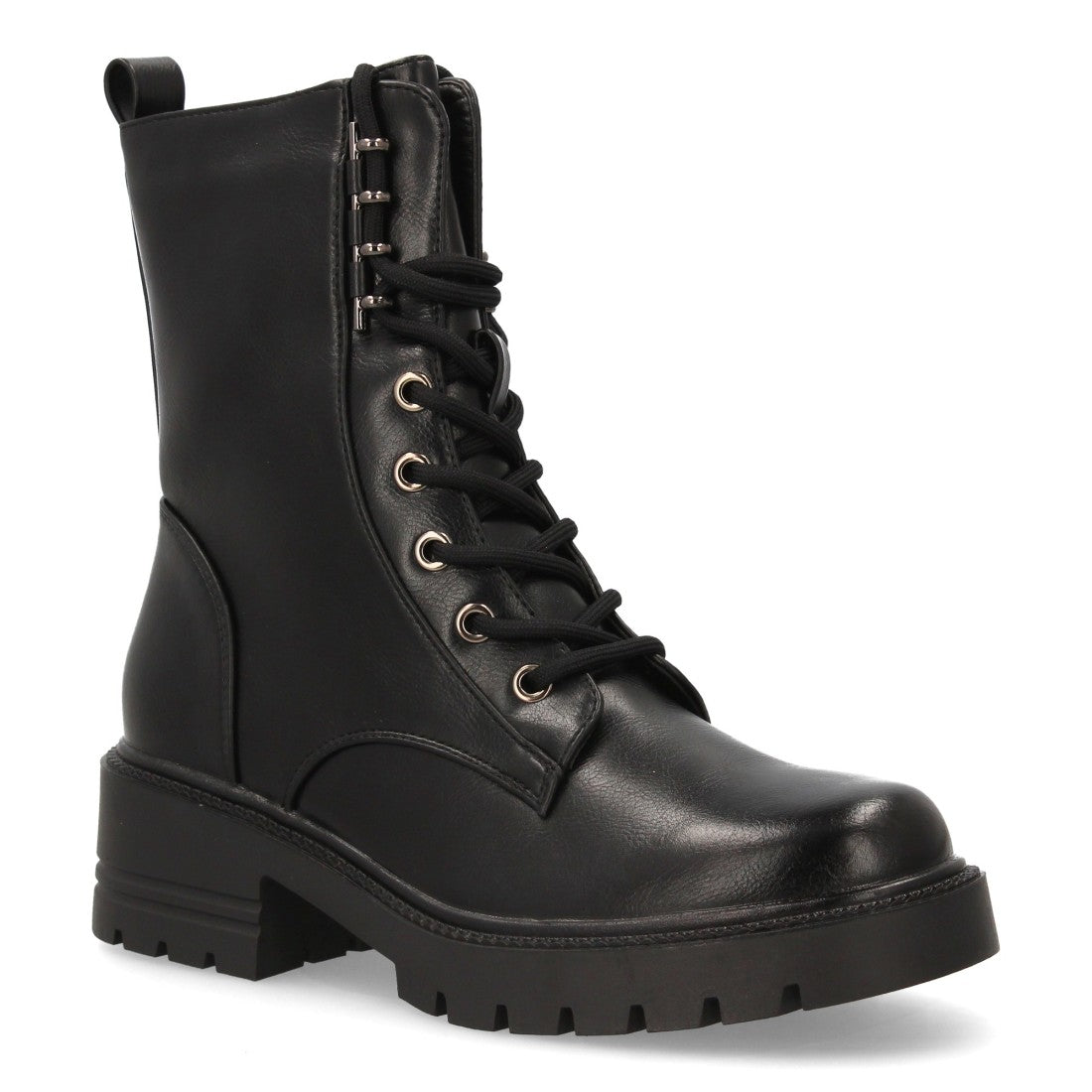 Schwarze Militärstiefel mit Schnürsenkeln und dicker Sohle