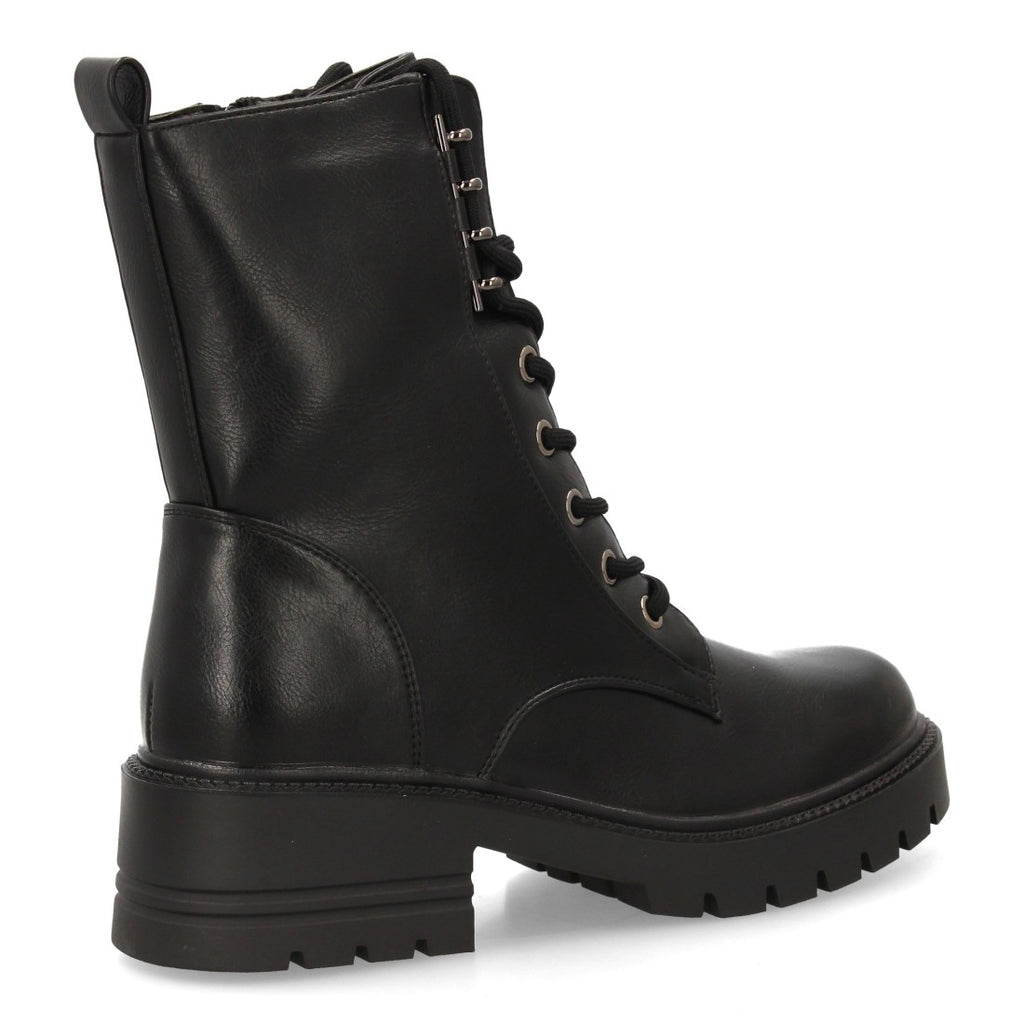 Schwarze Militärstiefel mit Schnürsenkeln und dicker Sohle