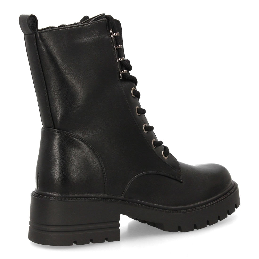 Schwarze Militärstiefel mit Schnürsenkeln und dicker Sohle
