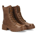 Khakifarbene Militärstiefel mit Schnürsenkeln und dicker Sohle
