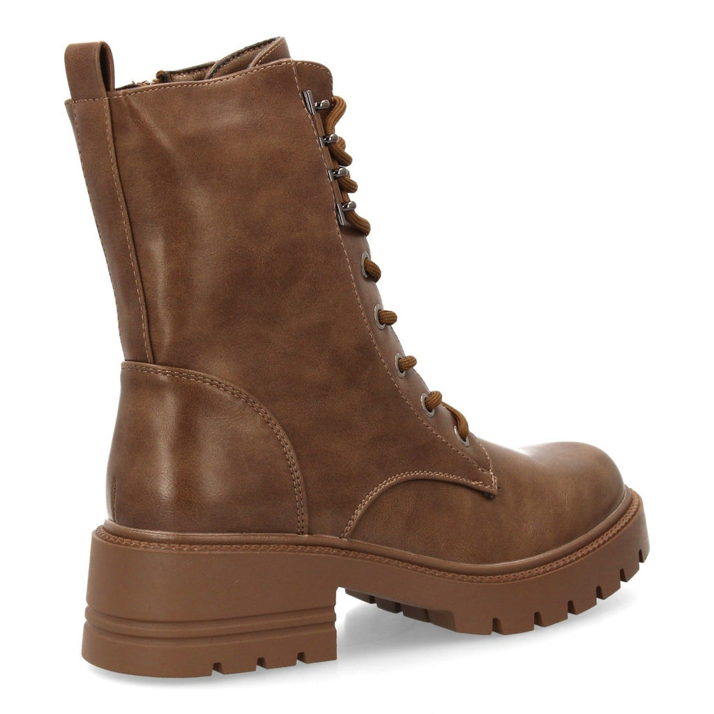 Khakifarbene Militärstiefel mit Schnürsenkeln und dicker Sohle