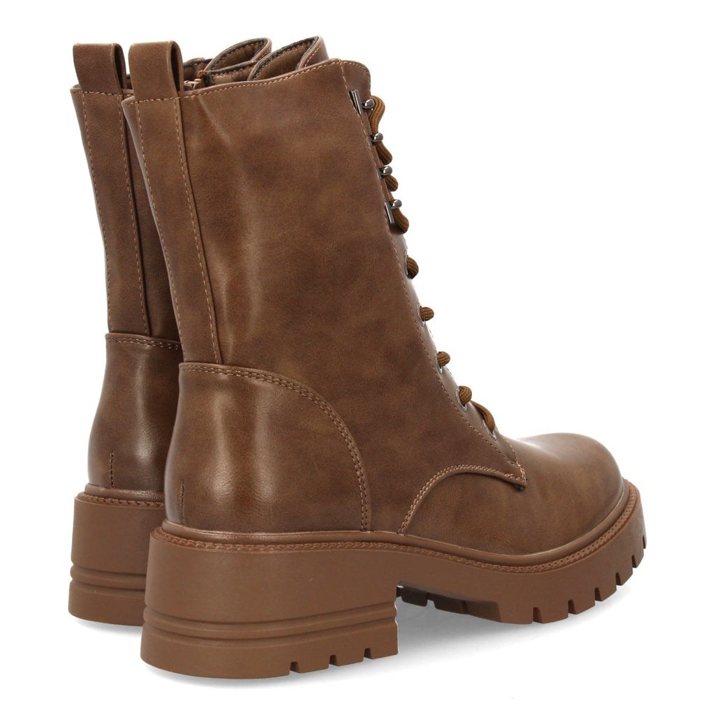 Khakifarbene Militärstiefel mit Schnürsenkeln und dicker Sohle