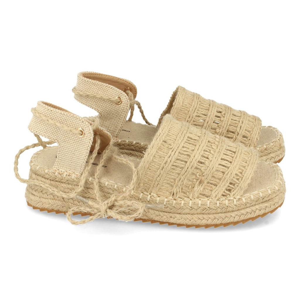 Sandalias Beige Mujer Planas Yute Rafia Cordones Tobillo Elegantes