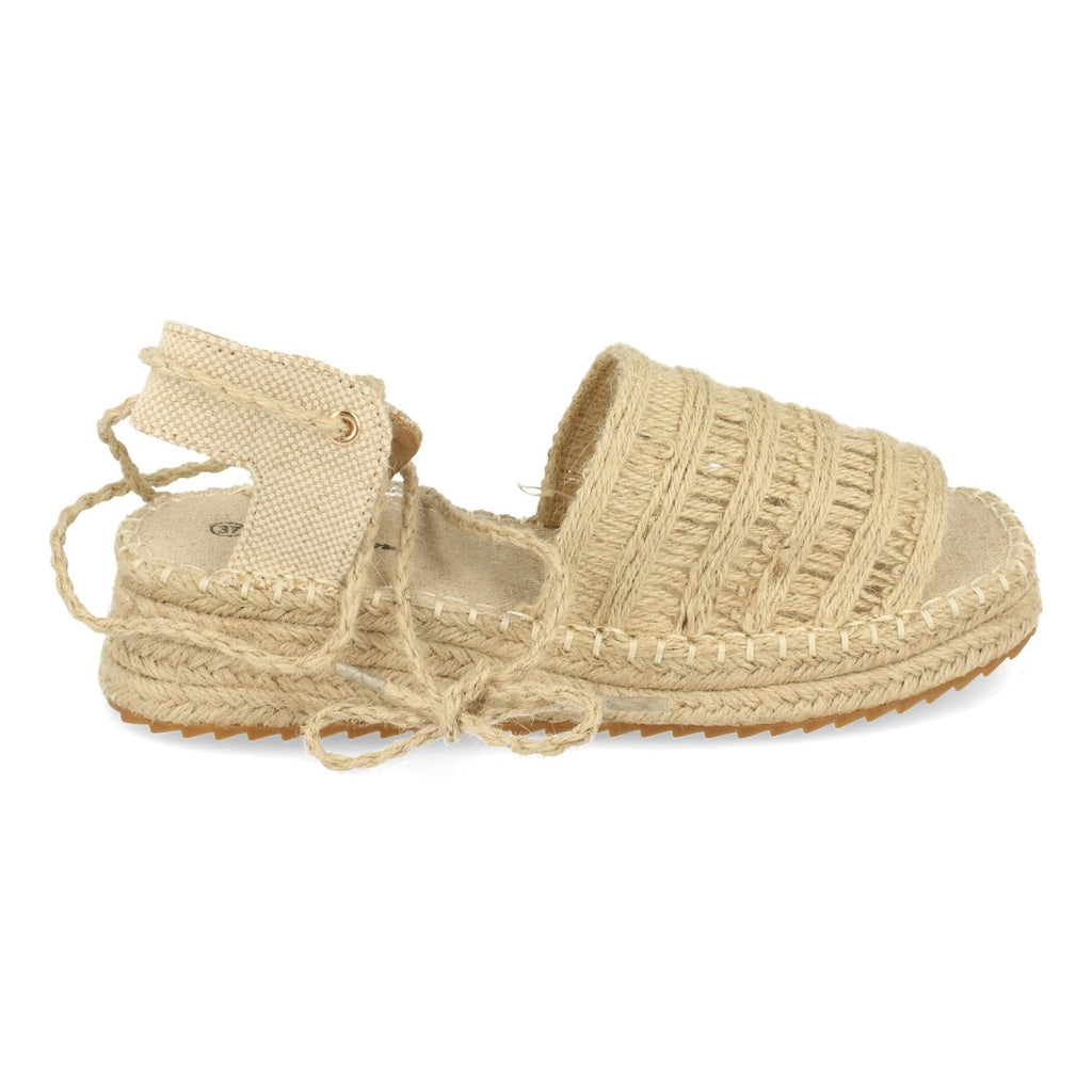 Sandalias Beige Mujer Planas Yute Rafia Cordones Tobillo Elegantes
