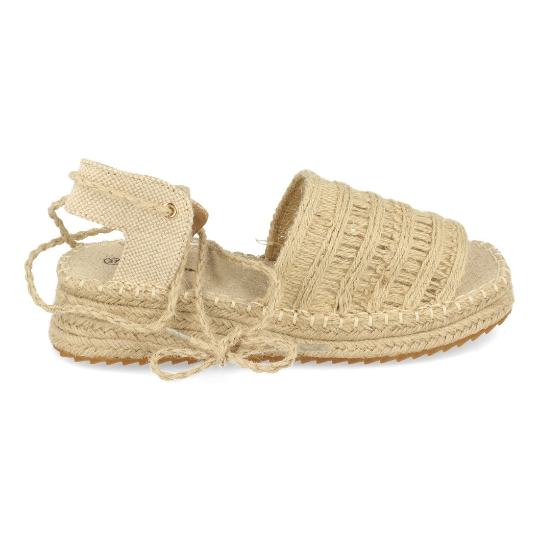 Sandalias Beige Mujer Planas Yute Rafia Cordones Tobillo Elegantes
