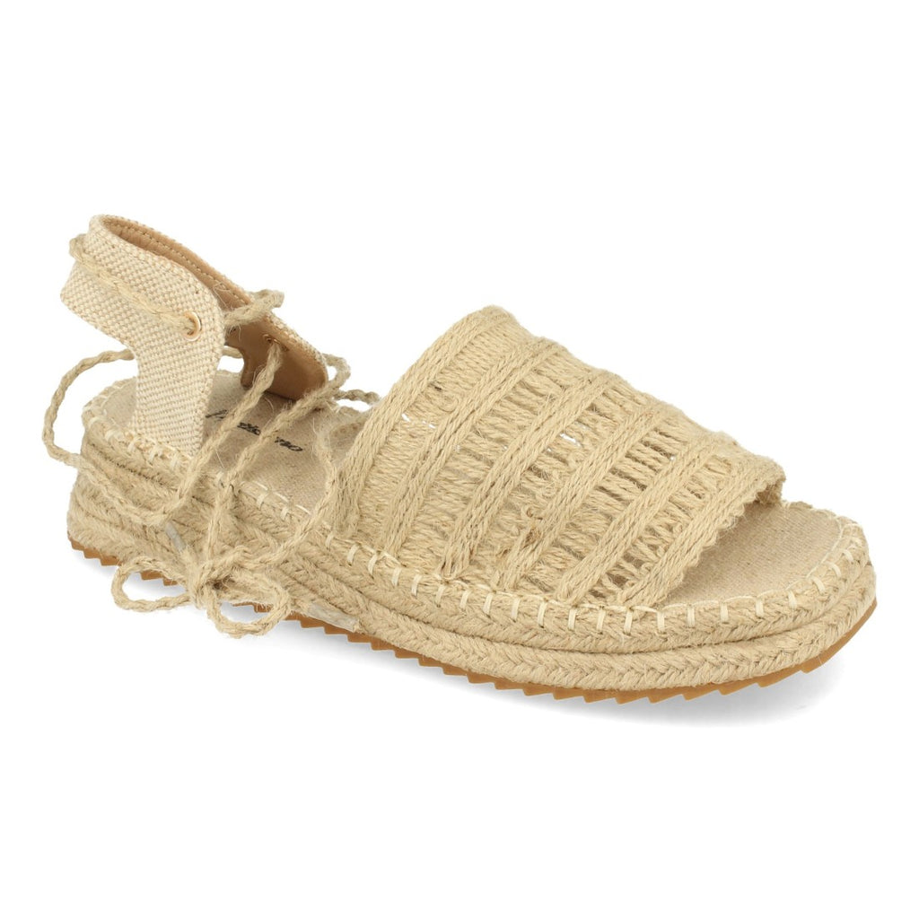 Sandalias Beige Mujer Planas Yute Rafia Cordones Tobillo Elegantes