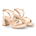 Sandalias Beige Tacón Plataforma Tiras Finas Talón Cerrado Fiesta