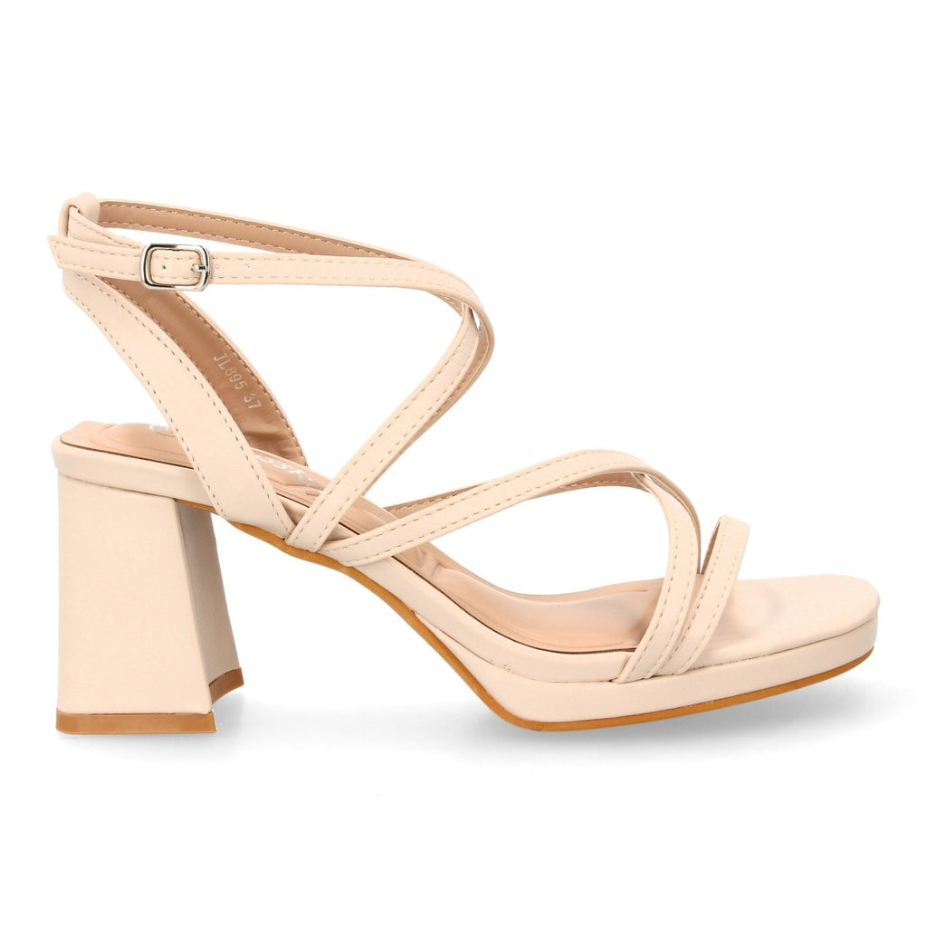 Sandalias Beige Tacón Plataforma Tiras Finas Talón Cerrado Fiesta