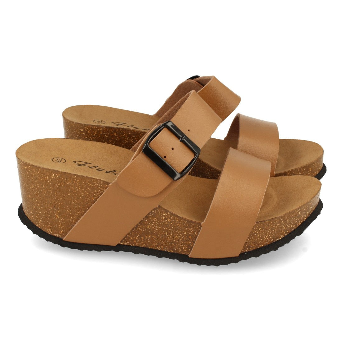 Sandalias Taupe Mujer Bio Cuña Pala Fina Hebilla Tacón Elegantes