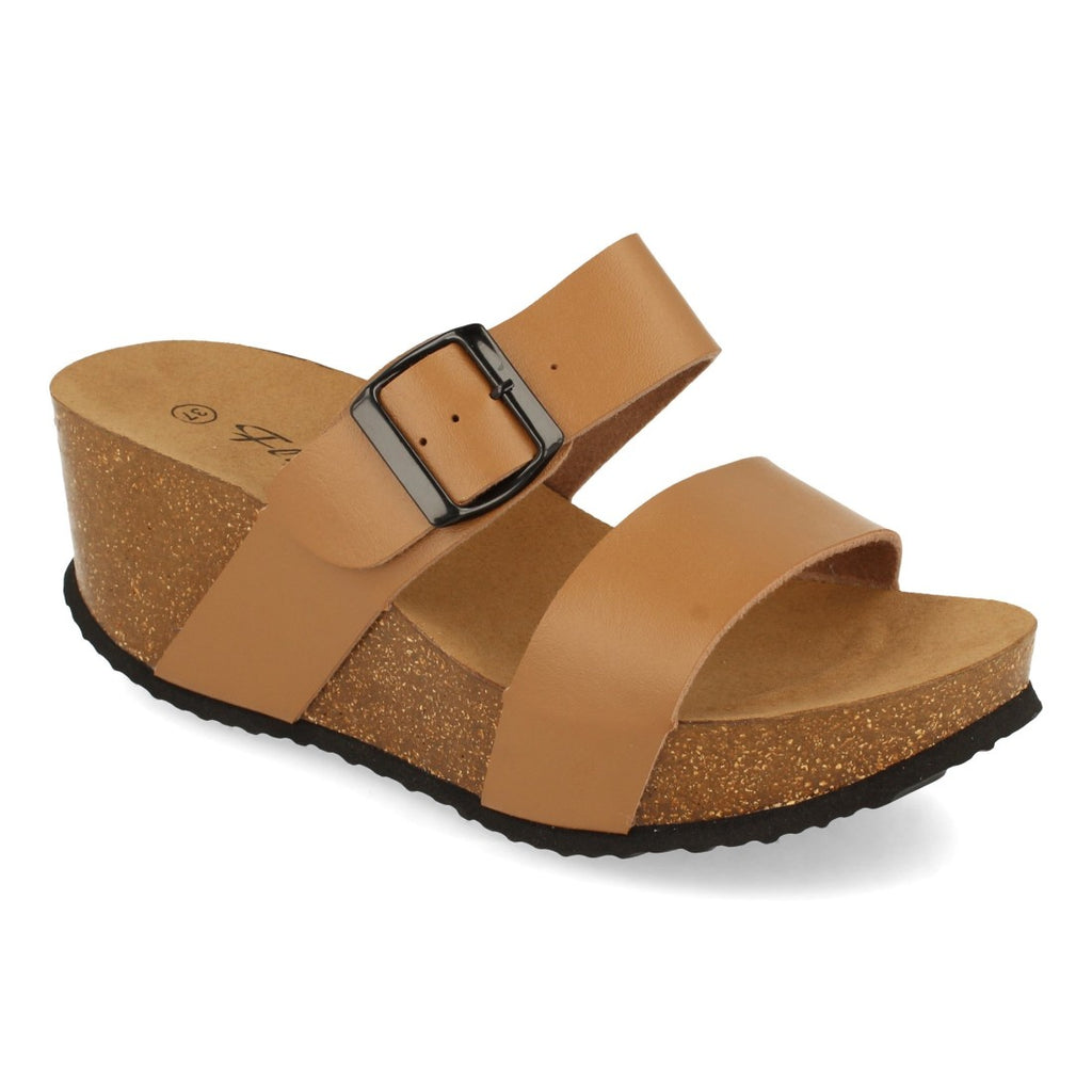 Sandalias Taupe Mujer Bio Cuña Pala Fina Hebilla Tacón Elegantes