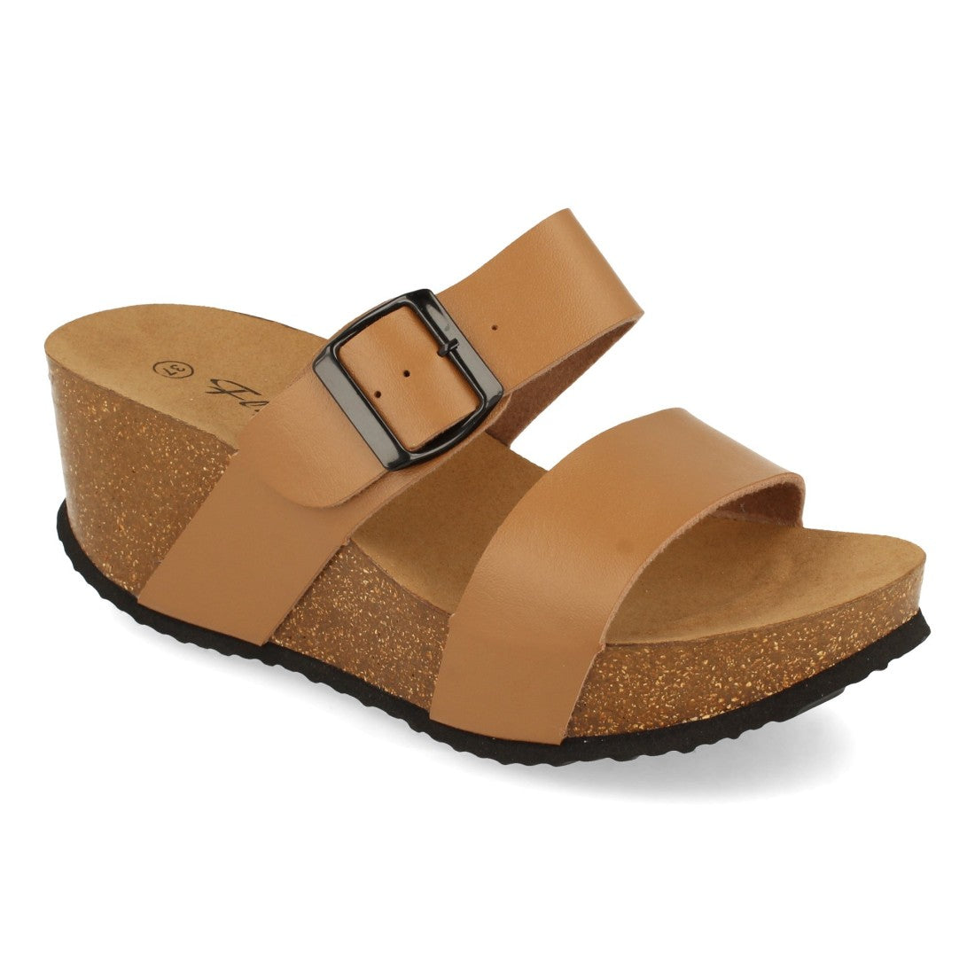 Sandalias Taupe Mujer Bio Cuña Pala Fina Hebilla Tacón Elegantes