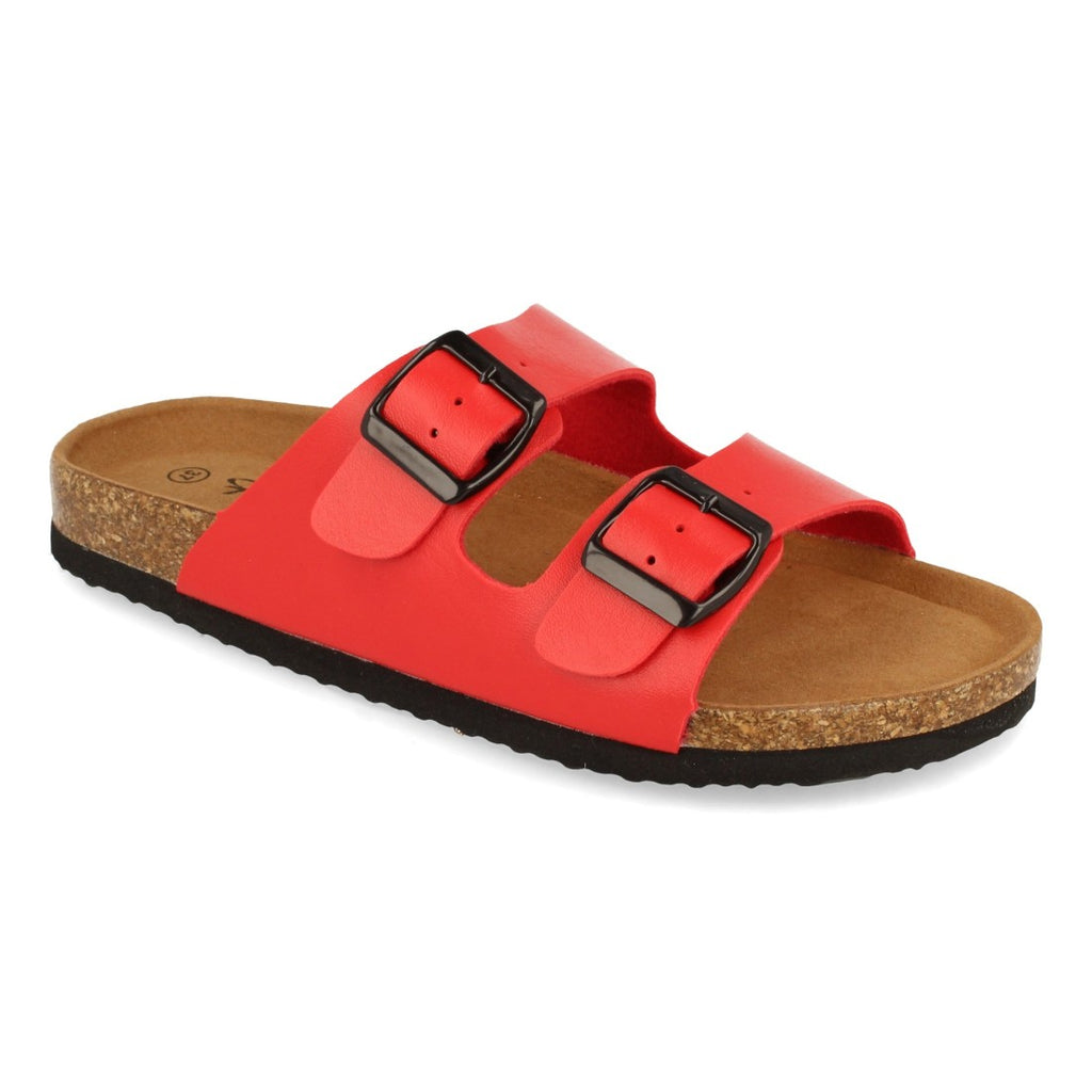 Sandalias Rojas Mujer Planas Hebillas Decorativas Plantilla Anatómica Cómodas