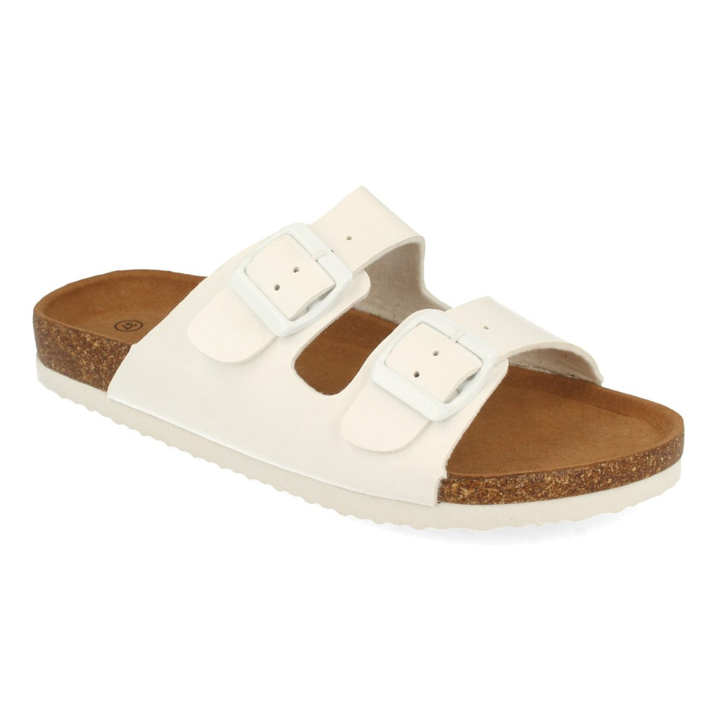 Sandalias Blancas Mujer Planas Hebillas Decorativas Plantilla Anatómica Cómodas