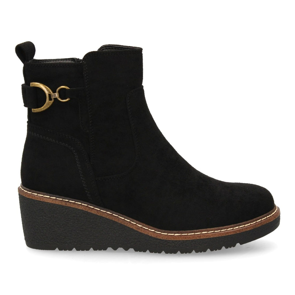 Botines Cuña Negro con Adorno Metálico Lateral y Cremallera