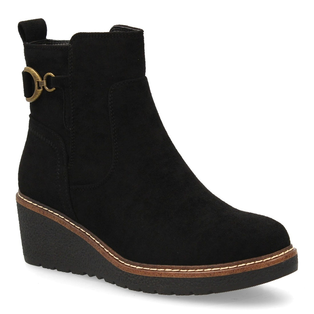 Botines Cuña Negro con Adorno Metálico Lateral y Cremallera
