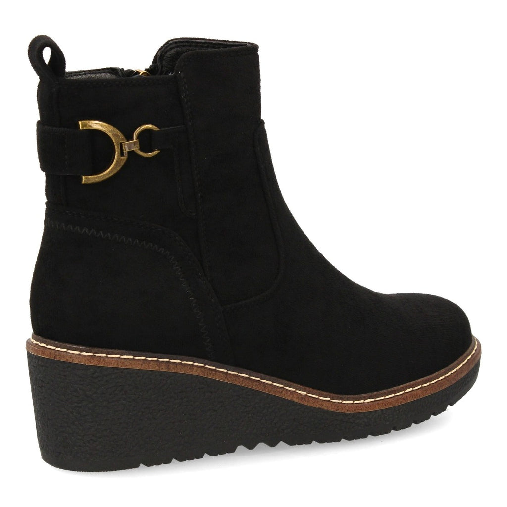 Botines Cuña Negro con Adorno Metálico Lateral y Cremallera