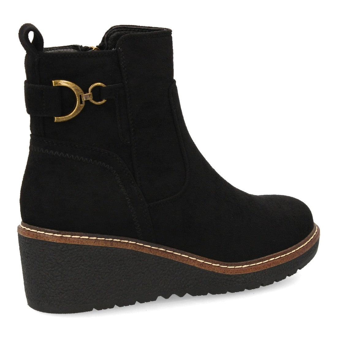 Botines Cuña Negro con Adorno Metálico Lateral y Cremallera