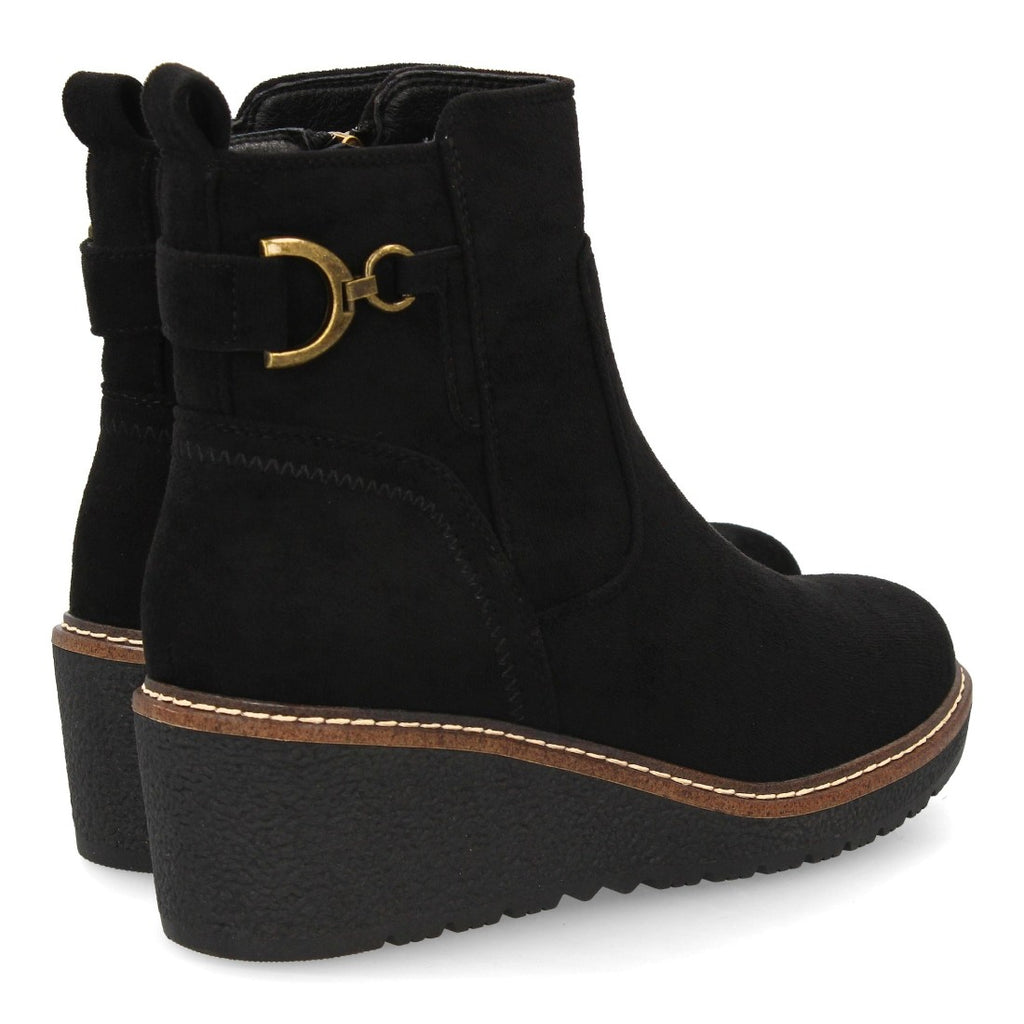 Botines Cuña Negro con Adorno Metálico Lateral y Cremallera