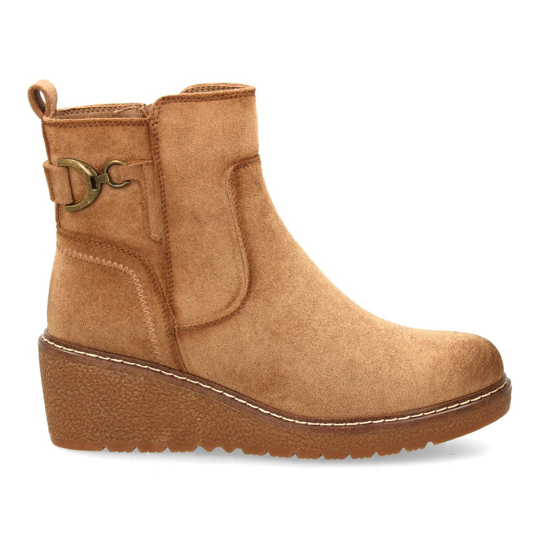 Botines Cuña Kaki con Adorno Metálico Lateral y Cremallera