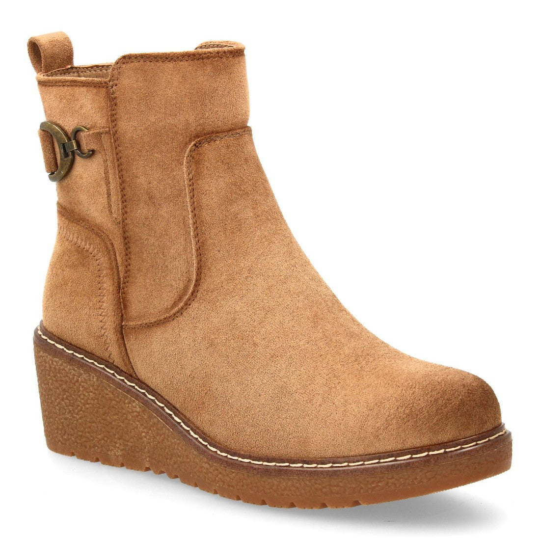Botines Cuña Kaki con Adorno Metálico Lateral y Cremallera