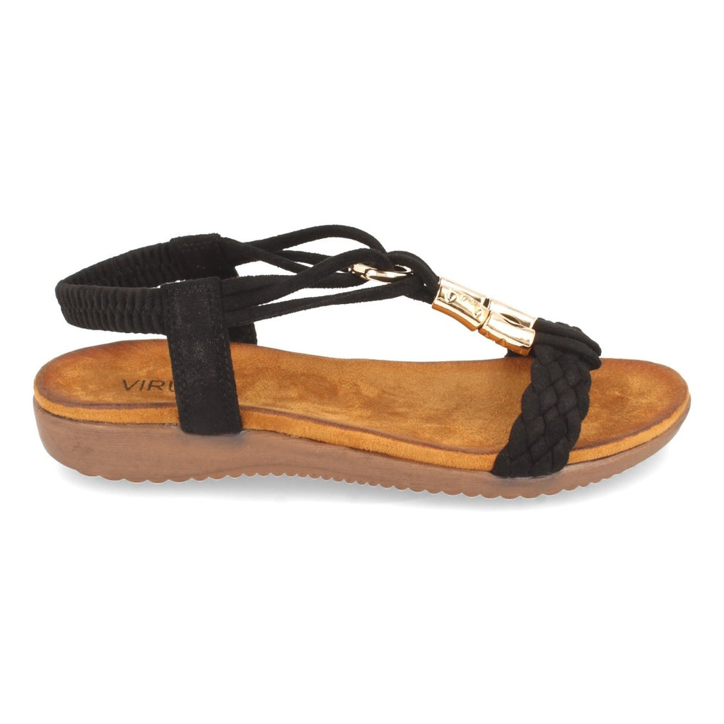 Sandalias Negras Mujer Planas Pala Trenzada T Cómodas