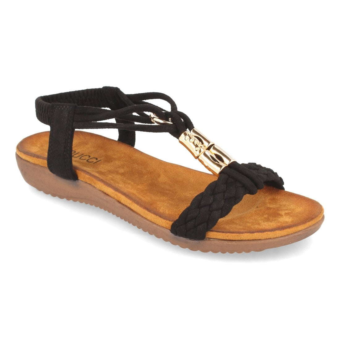 Sandalias Negras Mujer Planas Pala Trenzada T Cómodas