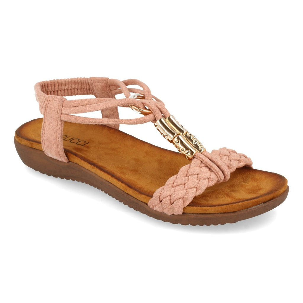 Sandalias Rosas Mujer Planas Pala Trenzada T Cómodas