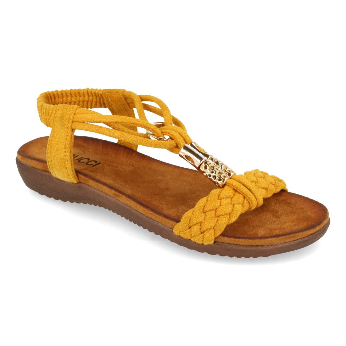 Sandalias Amarillas Mujer Planas Pala Trenzada T Cómodas