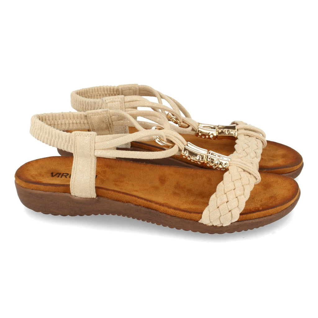 Sandalias Beige Mujer Planas Pala Trenzada T Cómodas