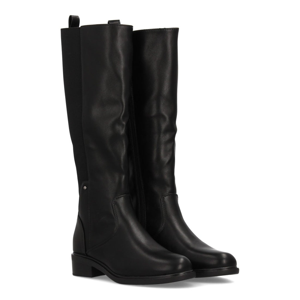Schwarze Stiefel mit elastischem Schaft und niedrigem Absatz
