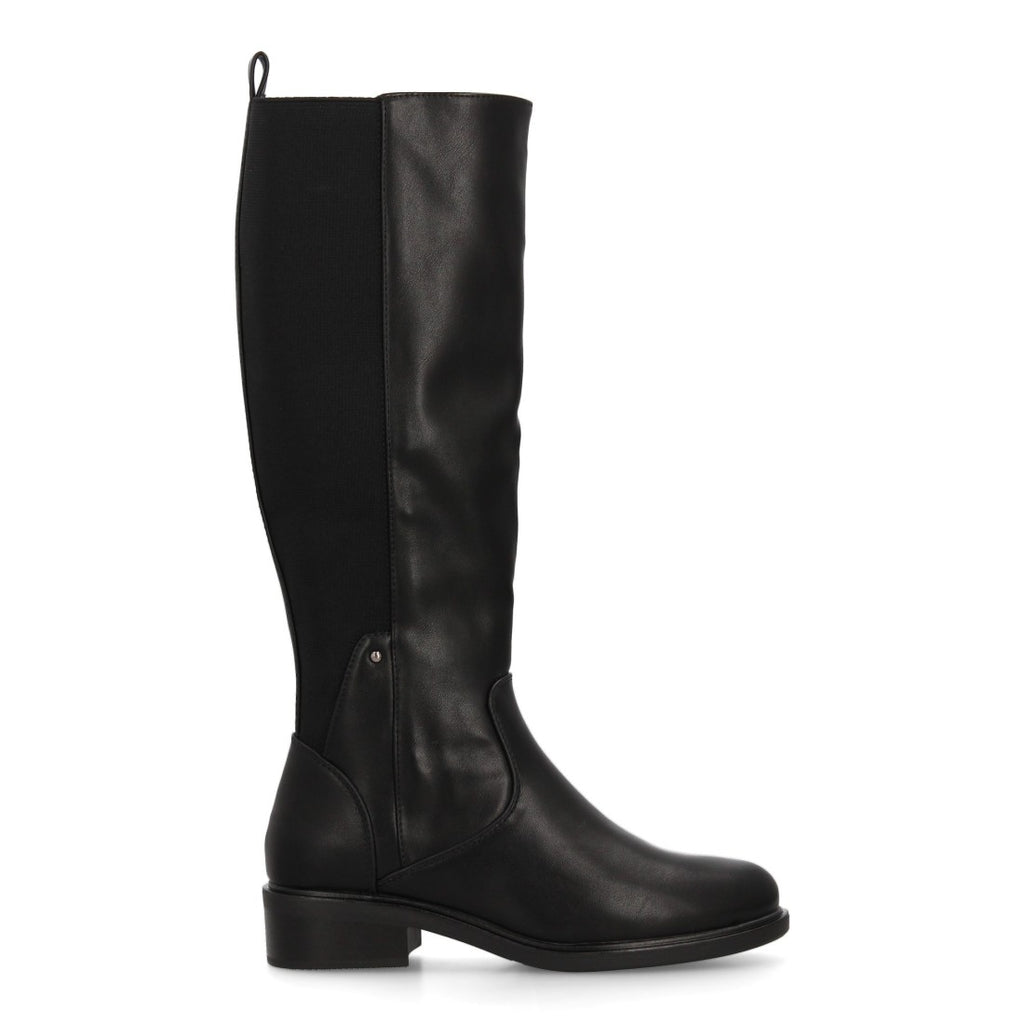 Schwarze Stiefel mit elastischem Schaft und niedrigem Absatz