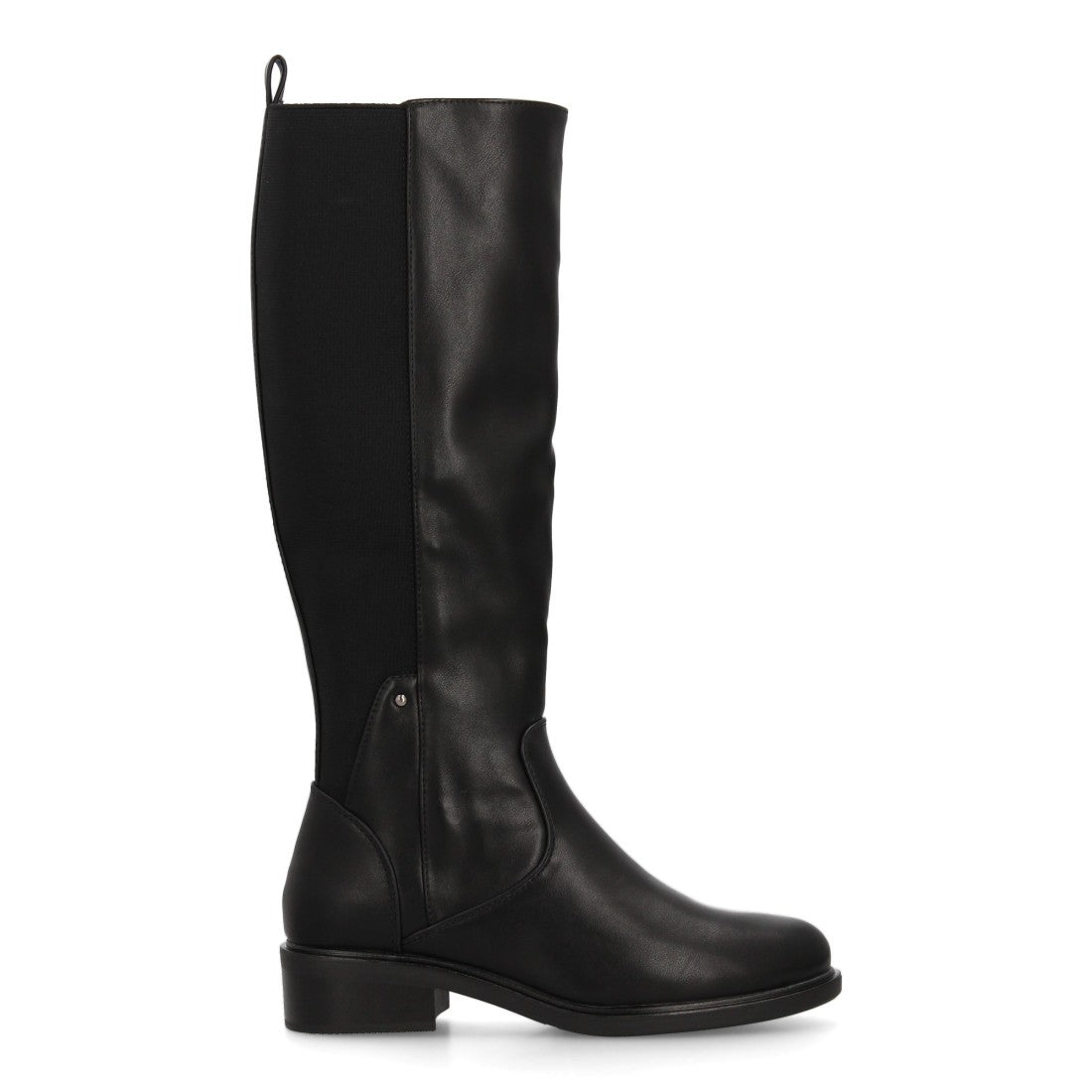 Schwarze Stiefel mit elastischem Schaft und niedrigem Absatz