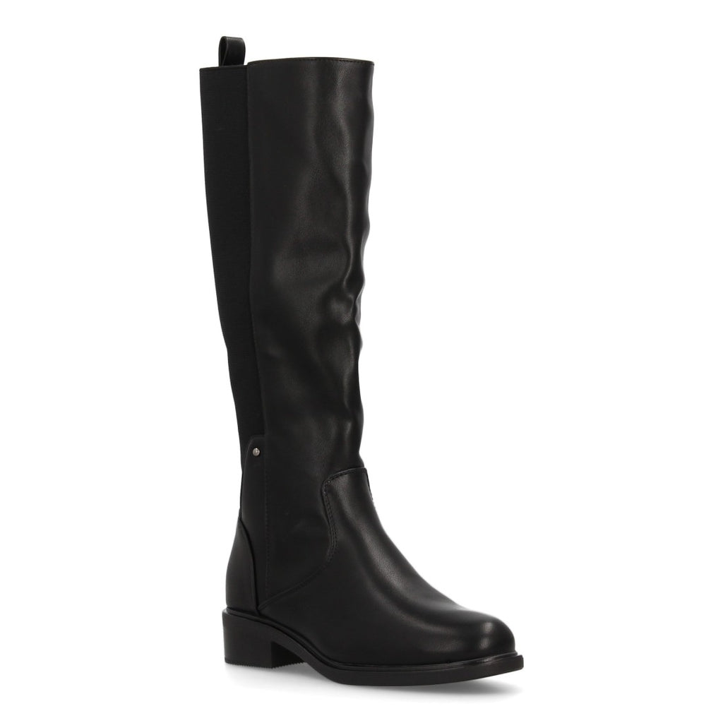Schwarze Stiefel mit elastischem Schaft und niedrigem Absatz