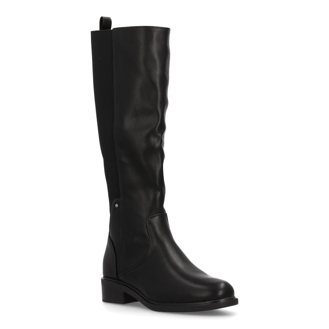 Schwarze Stiefel mit elastischem Schaft und niedrigem Absatz