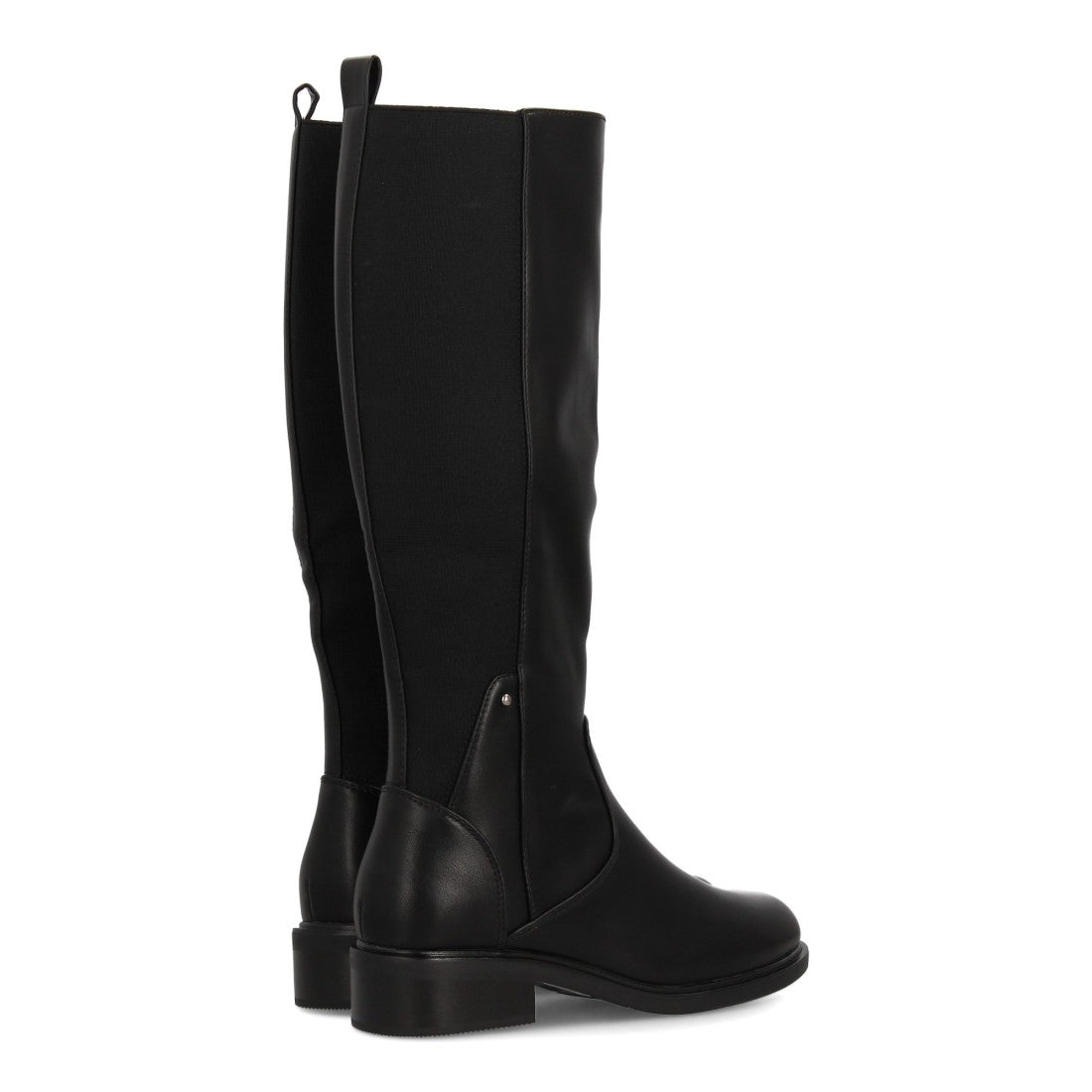 Schwarze Stiefel mit elastischem Schaft und niedrigem Absatz