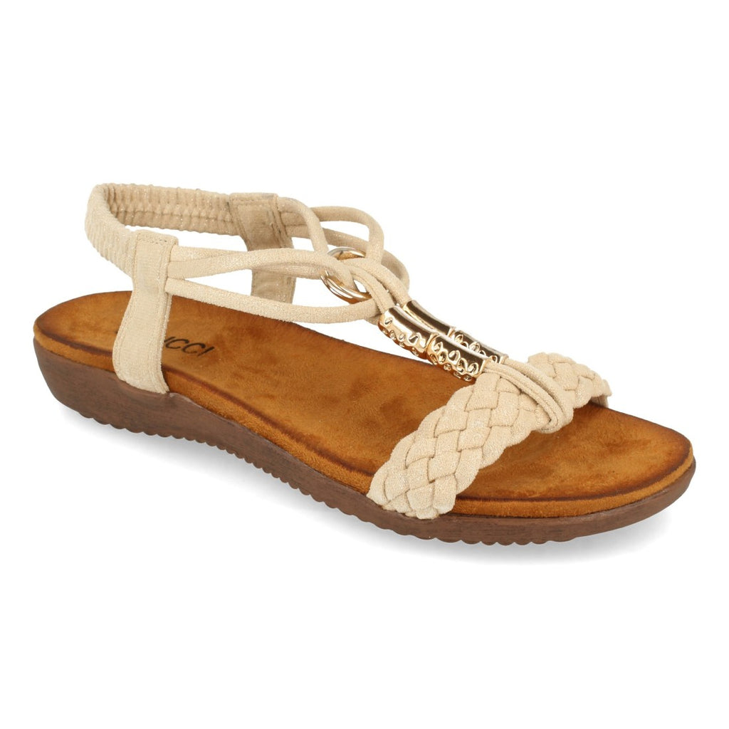 Sandalias Beige Mujer Planas Pala Trenzada T Cómodas
