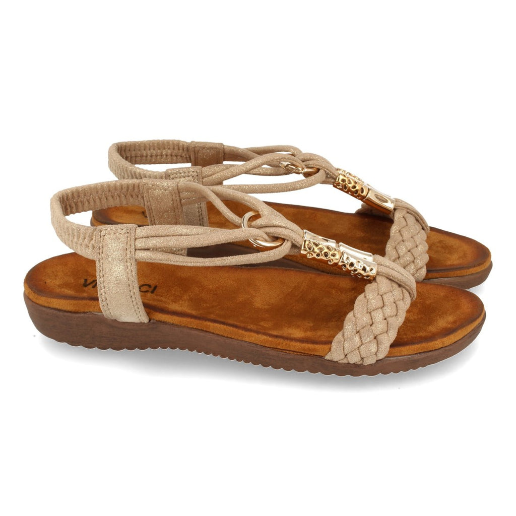 Sandalias Kaki Mujer Planas Pala Trenzada T Cómodas