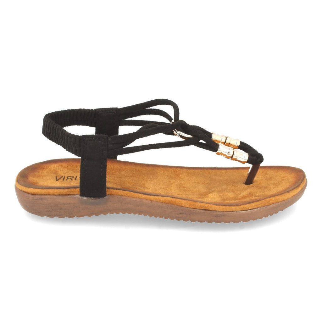 Sandalias Negras Mujer Esclava Detalle Metálico Cómodas