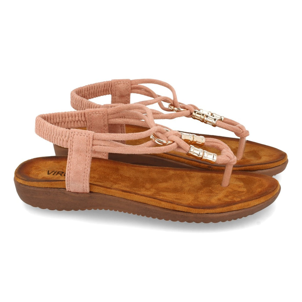Sandalias Rosas Mujer Esclava Detalle Metálico Cómodas