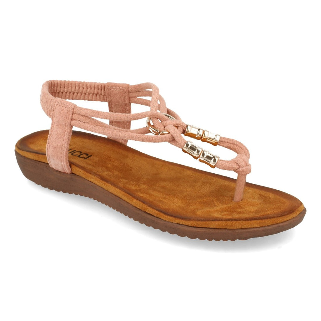 Sandalias Rosas Mujer Esclava Detalle Metálico Cómodas