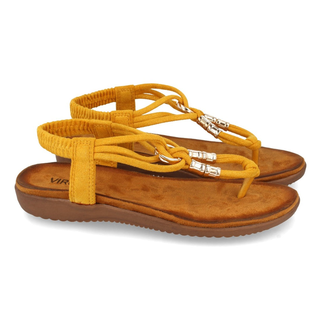 Sandalias Amarillas Mujer Esclava Detalle Metálico Cómodas