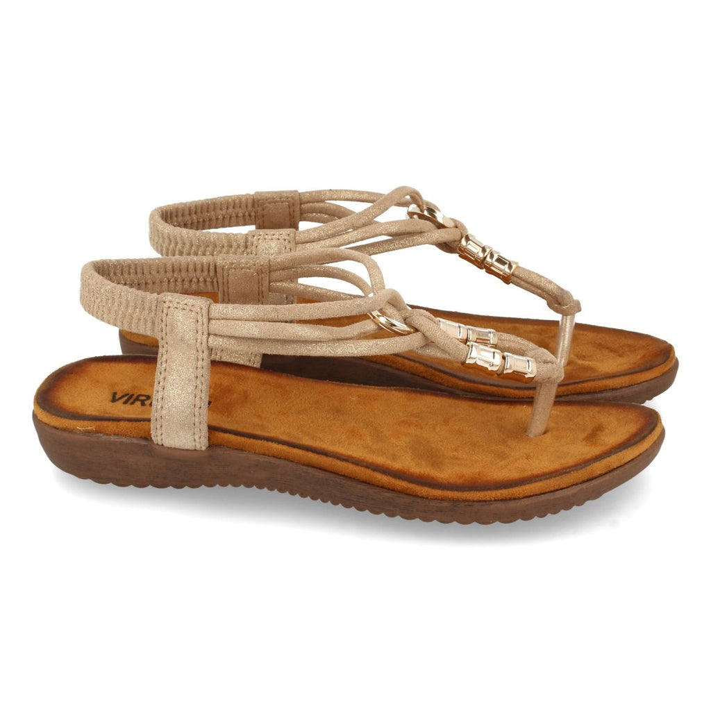 Sandalias Kaki Mujer Esclava Detalle Metálico Cómodas