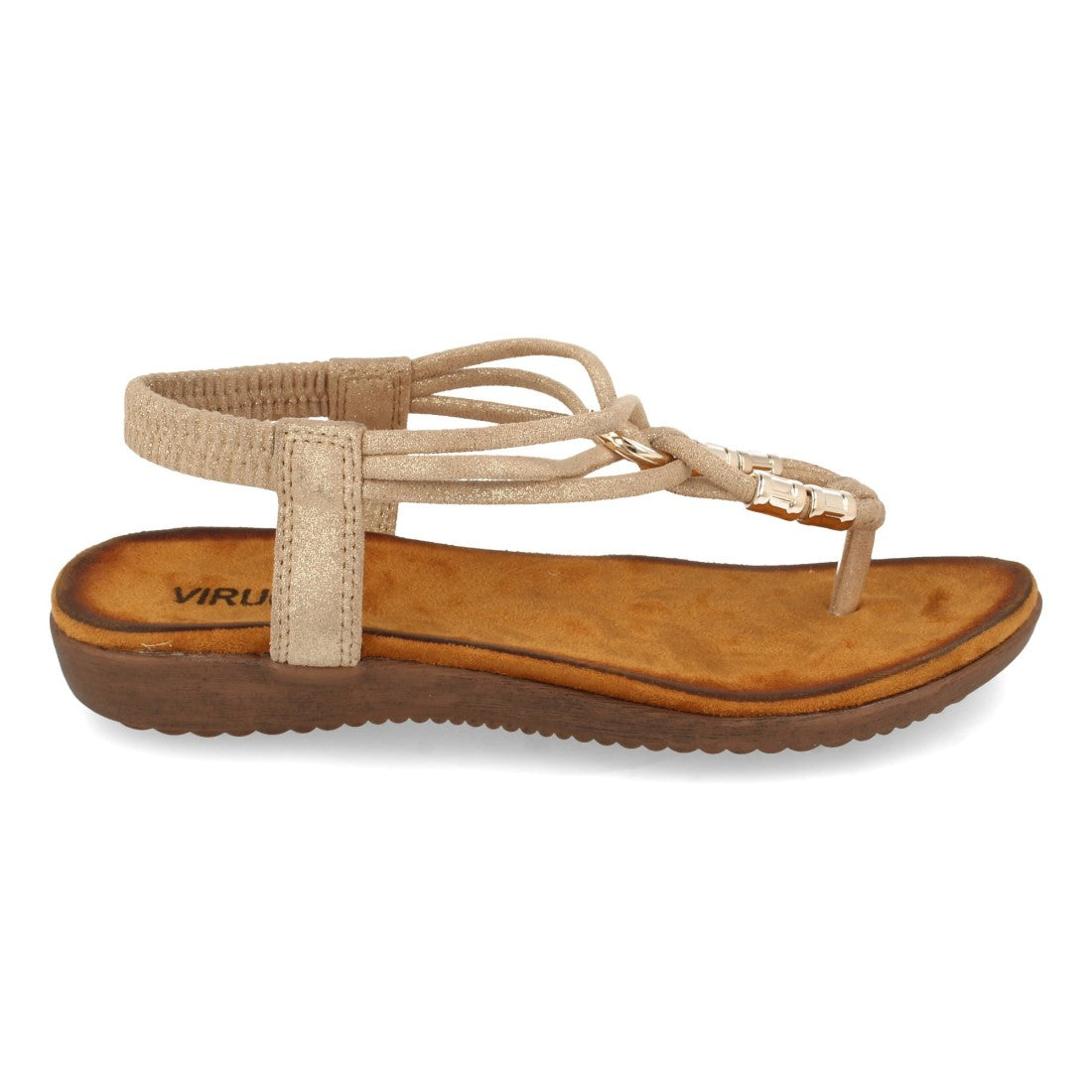 Sandalias Kaki Mujer Esclava Detalle Metálico Cómodas
