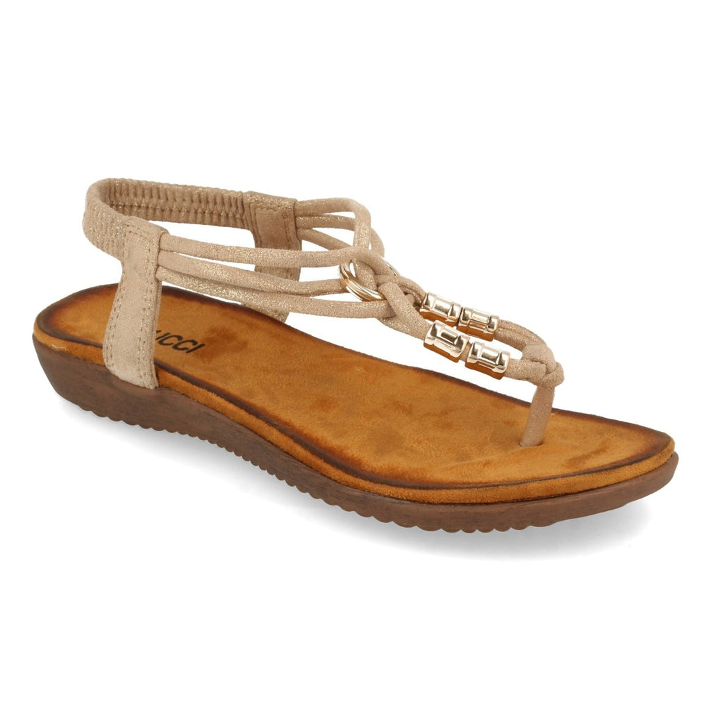 Sandalias Kaki Mujer Esclava Detalle Metálico Cómodas