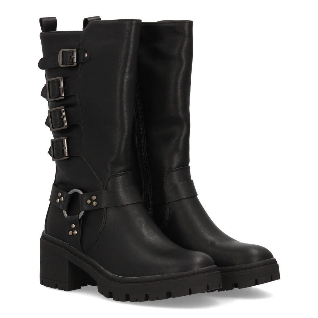 Botas Militares Caña Alta con Hebillas - Negro